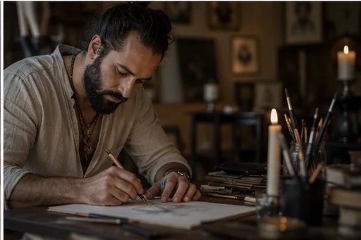 Daniel working at a table
