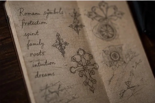 Notebook containing hand-drawn symbols